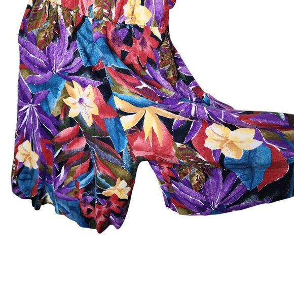 Vintage 80s Short Sleeve Tropical Floral Romper Womens Size S Purple Multi - Picture 6 of 10